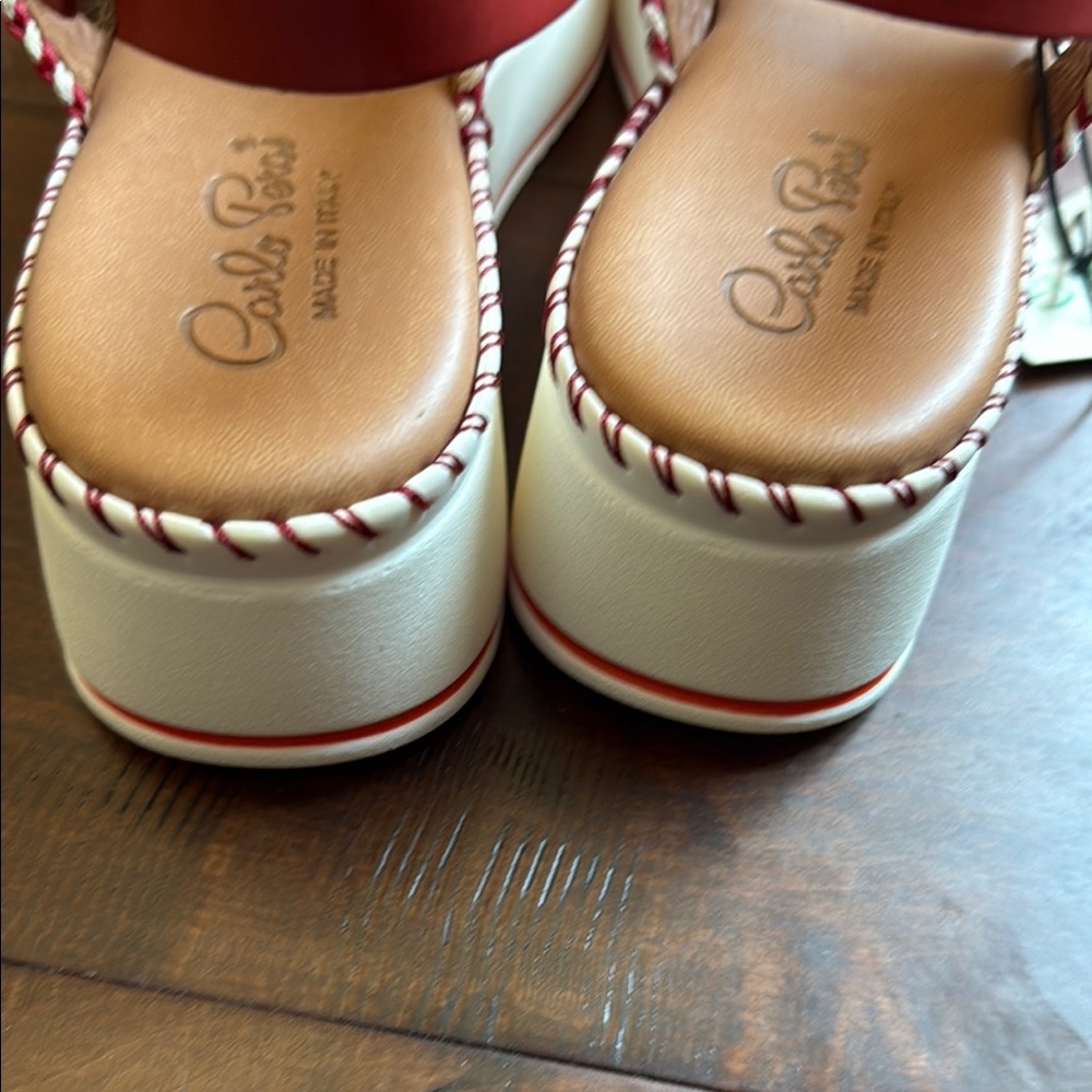 Italian Red, White & Blue Leather Woven Sandals - Picture 5 of 6